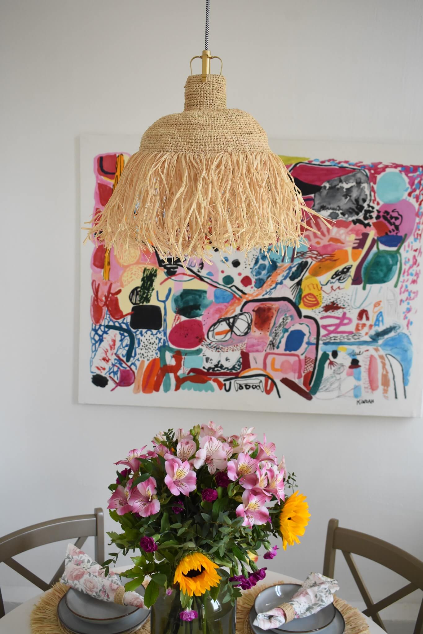 Klosz wiszący MIMOSA boho naturalny pleciony abażur do lampy z rafii