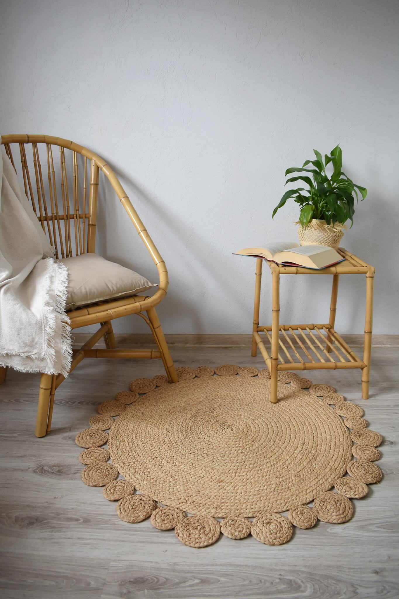 Okrągły dywan TONGOLOBE śr.100 cm naturalny, pleciony z rafii, boho