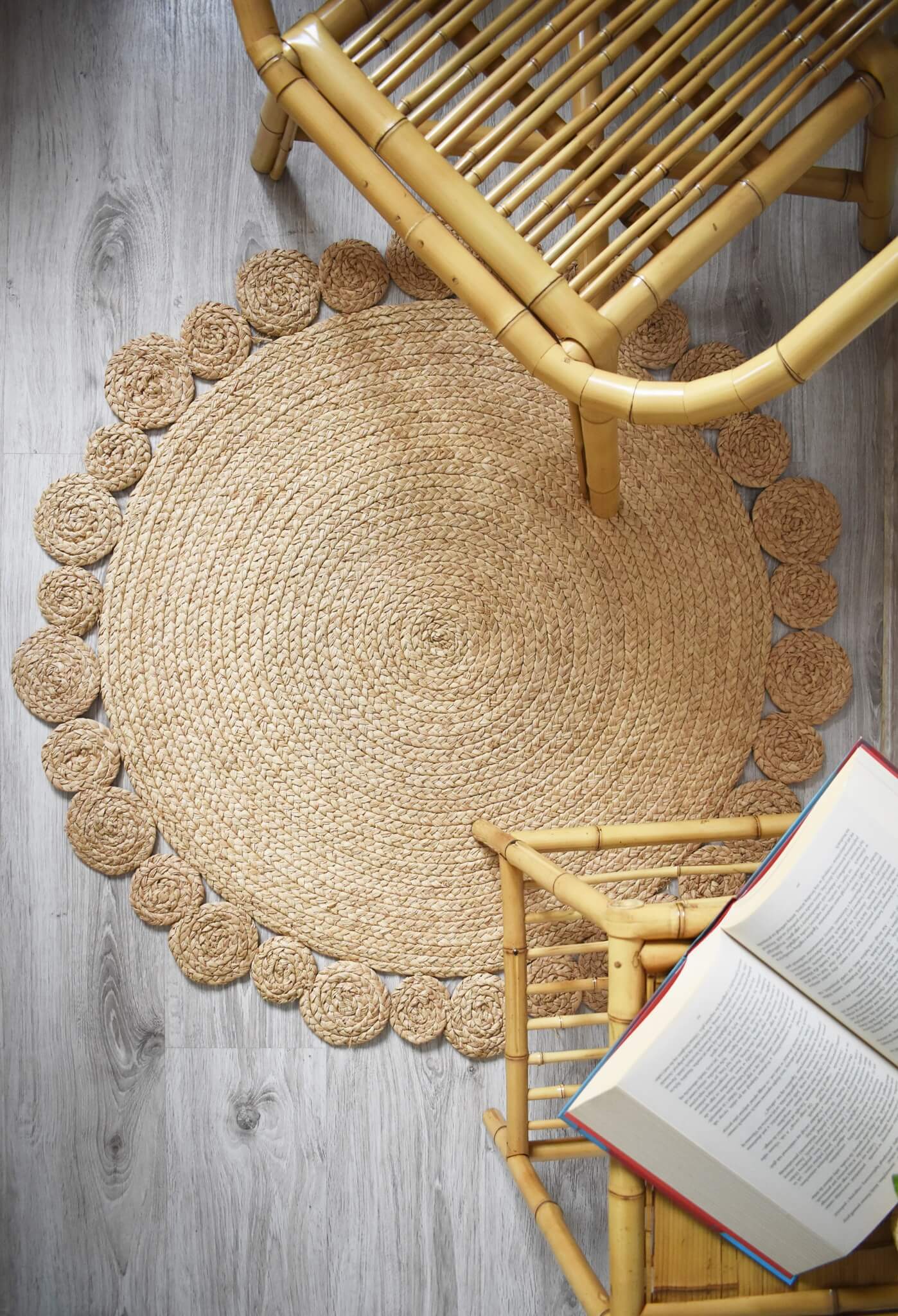 Okrągły dywan TONGOLOBE śr.100 cm naturalny, pleciony z rafii, boho
