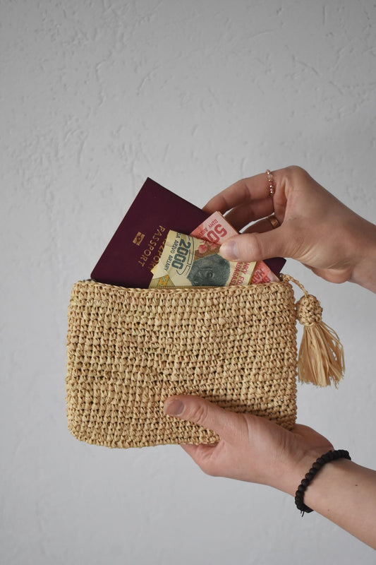 Torebka SAROBIDY saszetka, kosmetyczka, pleciona z rafii