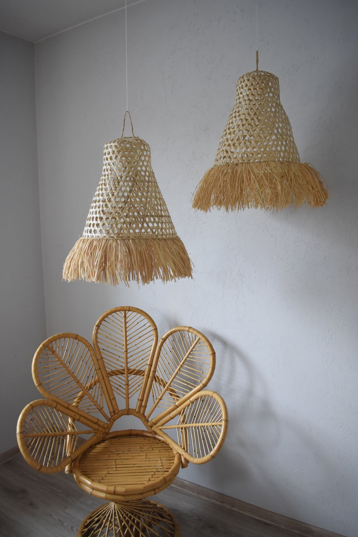 Klosz RIGEL wiszący naturalny pleciony abażur do lampy z bambusa i rafii, boho