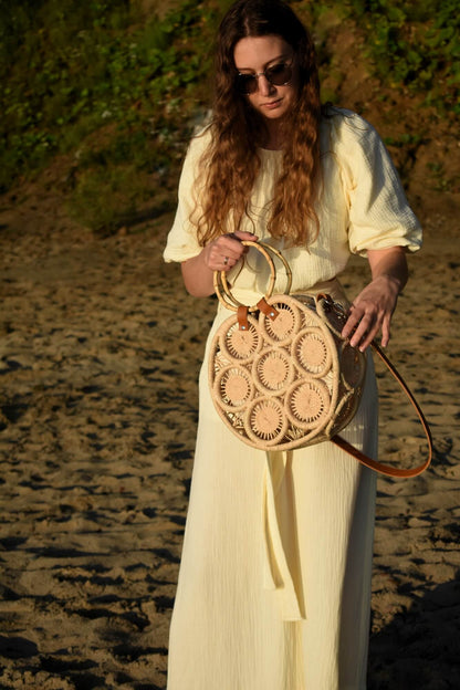FALANA naturalna torebka boho na plażę koszyk wakacyjny naturalny pleciony
