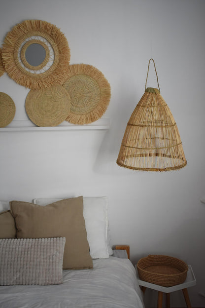 Klosz TIAKI naturalnay wiszący bambusowy abażur do lampy, boho, japandi 40cmx45cm