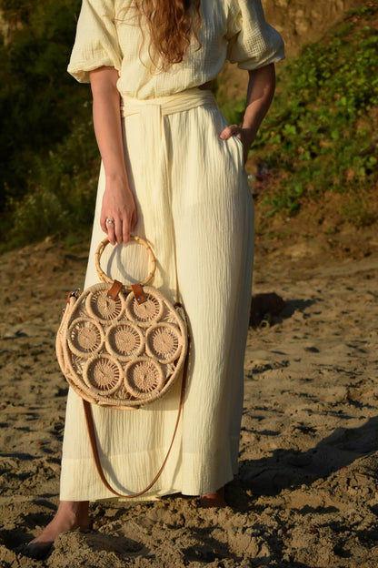 FALANA naturalna torebka boho na plażę koszyk wakacyjny naturalny pleciony