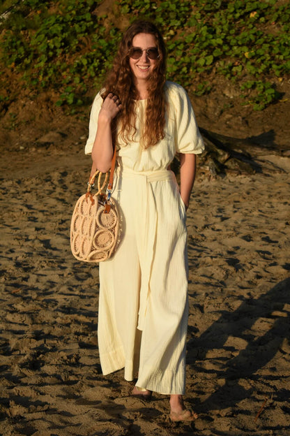 FALANA naturalna torebka boho na plażę koszyk wakacyjny naturalny pleciony