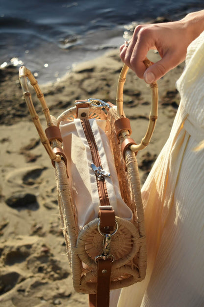 FALANA naturalna torebka boho na plażę koszyk wakacyjny naturalny pleciony