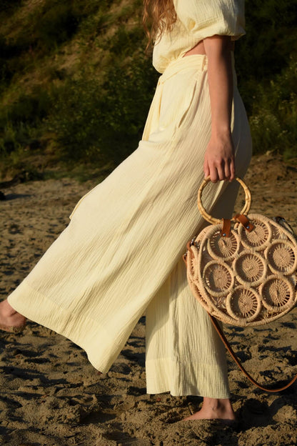 FALANA naturalna torebka boho na plażę koszyk wakacyjny naturalny pleciony