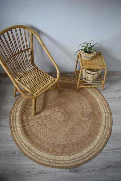 Duży okrągły dywan VOATAVO śr.150 cm naturalny, pleciony z rafii, boho